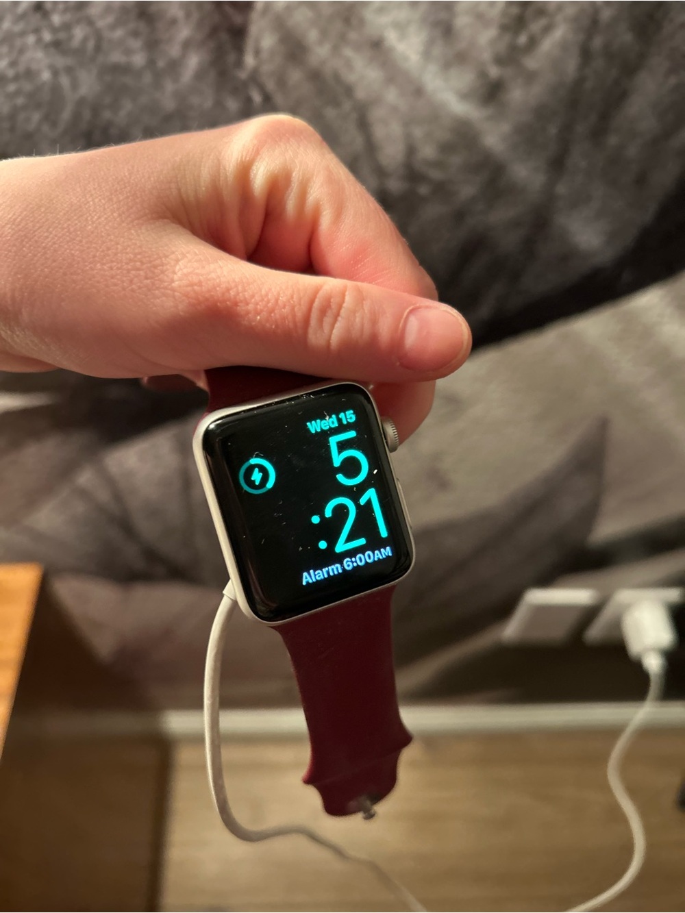 Apple Watch with Burgundy Silicone Band - Silver Case